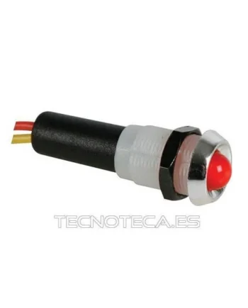 12VCR. Piloto LED en rojo de 12VDC cromado