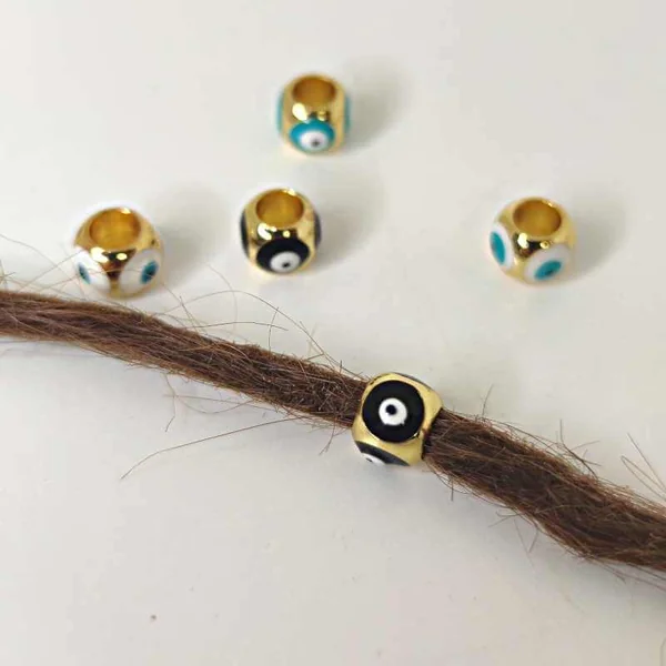 3 Abalorios Mini Ojo Turco de Latón y Oro