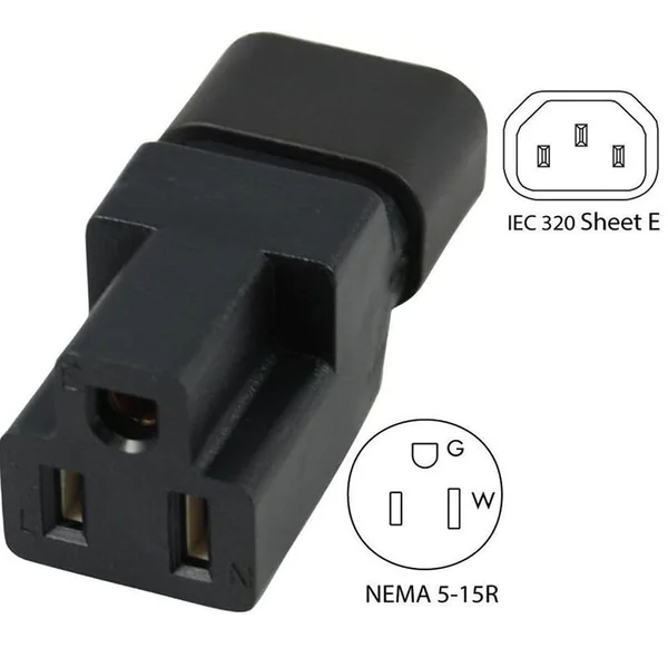 Adaptador alimentacion C14 macho a Nema 5-15R Negro