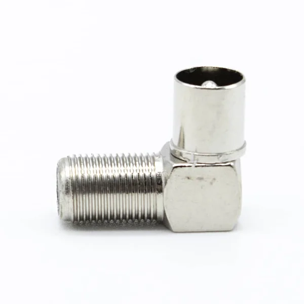 Adaptador antena tipo F hembra a coaxial macho 90 grados Gris