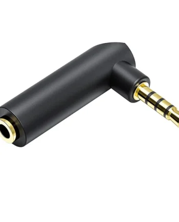 Adaptador audio estereo jack 3.5 mm acodado 4 pin dorado Negro