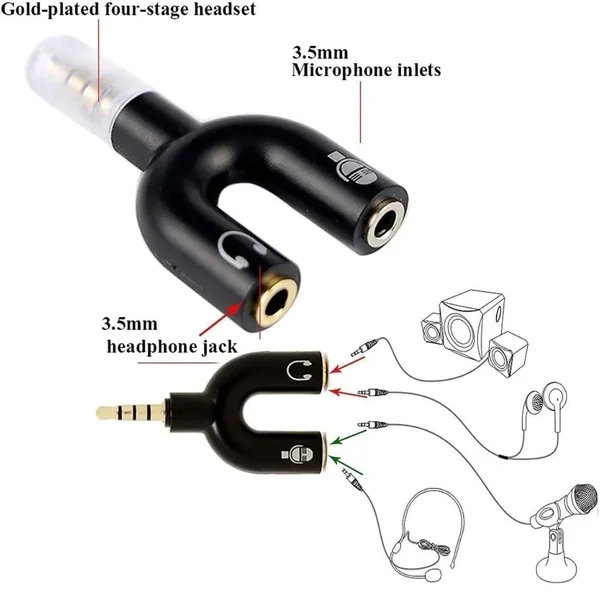 Adaptador divisor para auriculares y microfono jack 3.5 de 4 Negro
