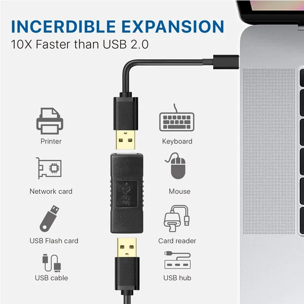 Adaptador empalme usb 3.0 tipo A hembra Negro