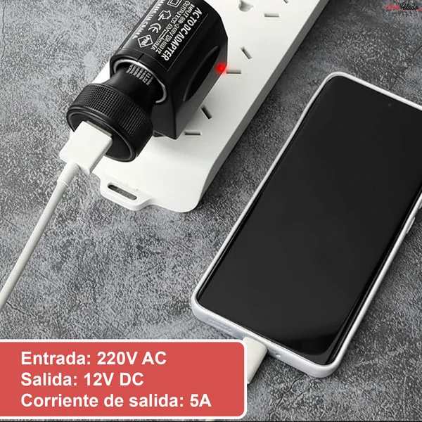 Adaptador Enchufe Europeo 220V para Accesorios de Automóvil 12V Negro