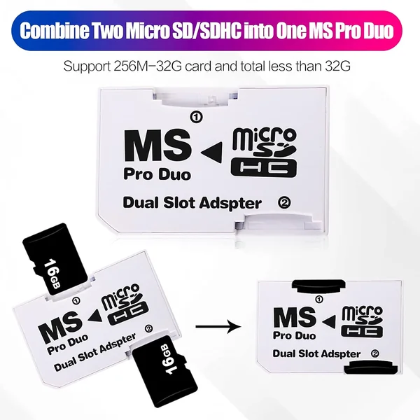 Adaptador micro SD a memory stick pro duo dual Blanco