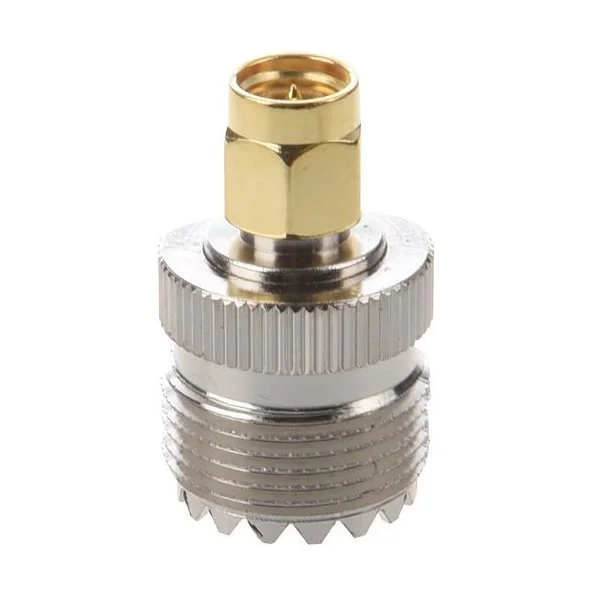 Adaptador tipo UHF SO-239 hembra - SMA macho Gris