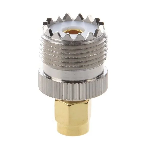 Adaptador tipo UHF SO-239 hembra - SMA macho Gris