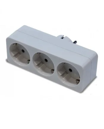 Adaptador triple Schuko TT frontal 16A Blanco