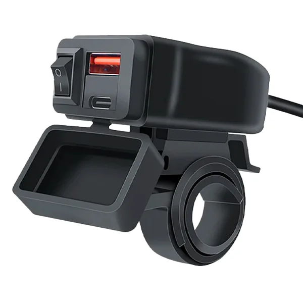 Adaptador Universal Para Toma Impermeable Para Manillar Con Carga Rápida USB+Type-C Para Moto Negro