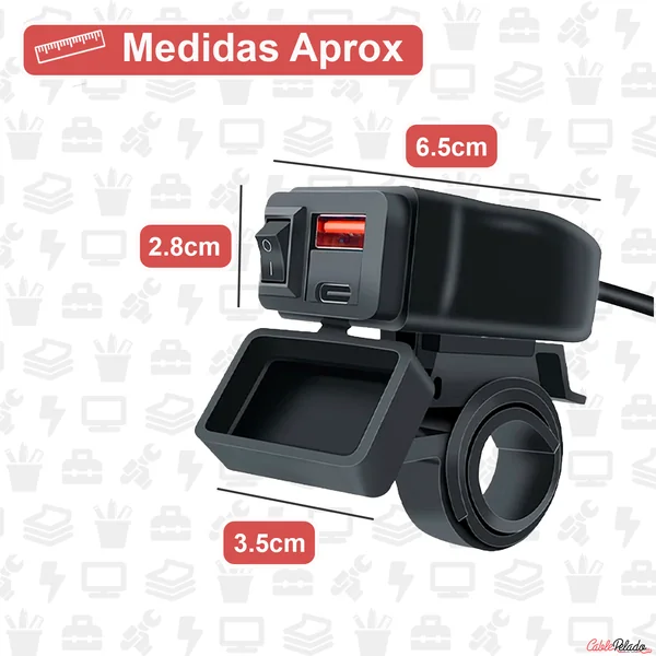 Adaptador Universal Para Toma Impermeable Para Manillar Con Carga Rápida USB+Type-C Para Moto Negro