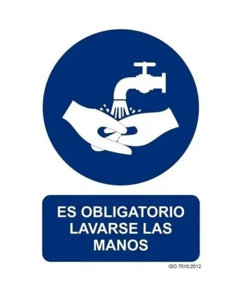 Adhesivo Obligatorio lavarse las manos vinilo 20x30 cm Azul