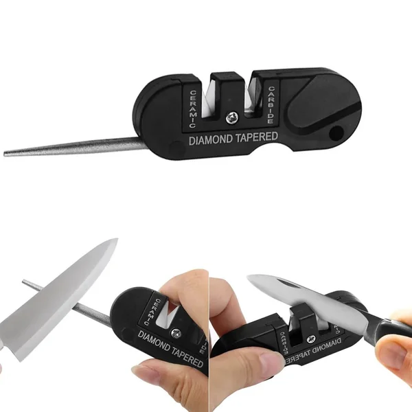 Afilador de cuchillo portatil 4 en 1 Negro