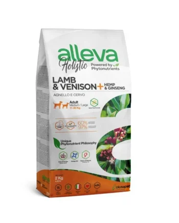 Alleva Holistic. Adultos Raza Mediana y Grande. Cordero y Venado con Cannabis y Ginseng