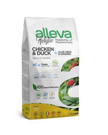 Alleva Holistic. Cachorros RAZA PEQUEÑA. Pollo y Pato con Aloe Vera y Ginseng