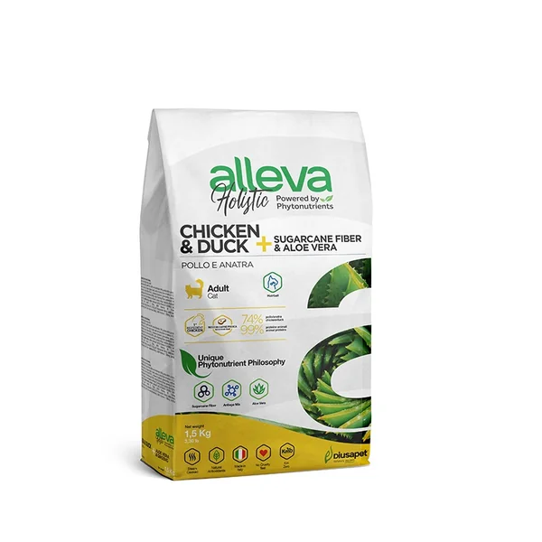 Alleva Holistic Hairball Gato Adulto – Pollo & Pato con Aloe Vera y Fibra de Caña de Azúcar (Control de Bolas de Pelo, sin Cereales)