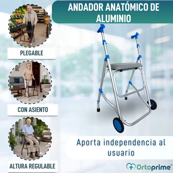 Andador Caminador Regulable Aluminio | Asiento Acolchado
