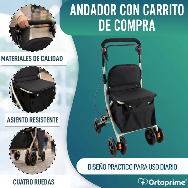 Andador Carrito de Compra con Asiento | Ayuda Vida Diaria