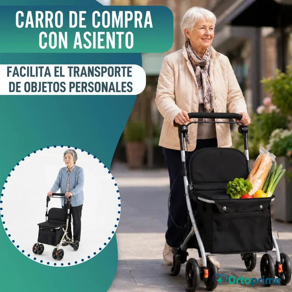 Andador Carrito de Compra con Asiento | Ayuda Vida Diaria