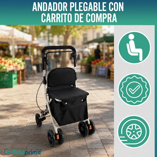 Andador Carrito de Compra con Asiento | Ayuda Vida Diaria
