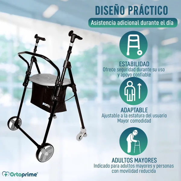 Andador con Asiento Respaldo Plegable y Regulable en Altura