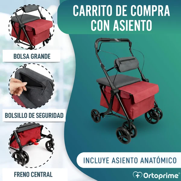 Andador con Carro de la Compra Plegable | Asiento Incorporado
