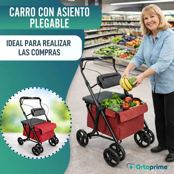 Andador con Carro de la Compra Plegable | Asiento Incorporado