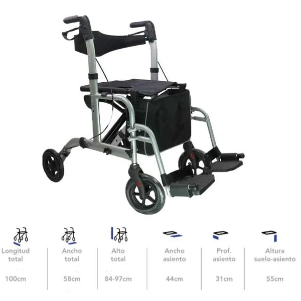 Andador con Silla | Rollator + Silla de Ruedas