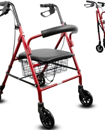 Andador para Ancianos Plegable Cuatro Ruedas | Freno Maneta Asiento Cesta