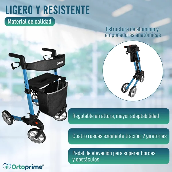 Andador para Mayores Plegable con Pedal Elevación y Asiento