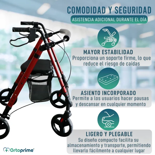 Andador Rollator con Asiento Regulable en Altura Plegable