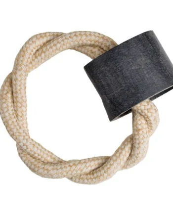 Anillo de algodón reciclado y yute con cuerno de Búfalo 10cm