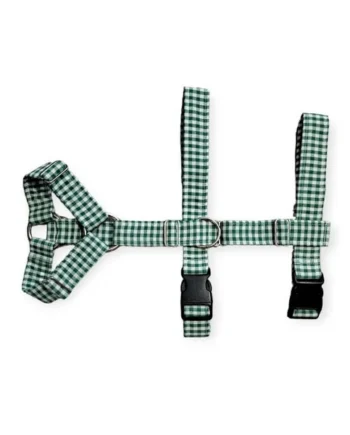 Arnés Antitirones Tres Puntos Vichy Verde| Collares Perrunos
