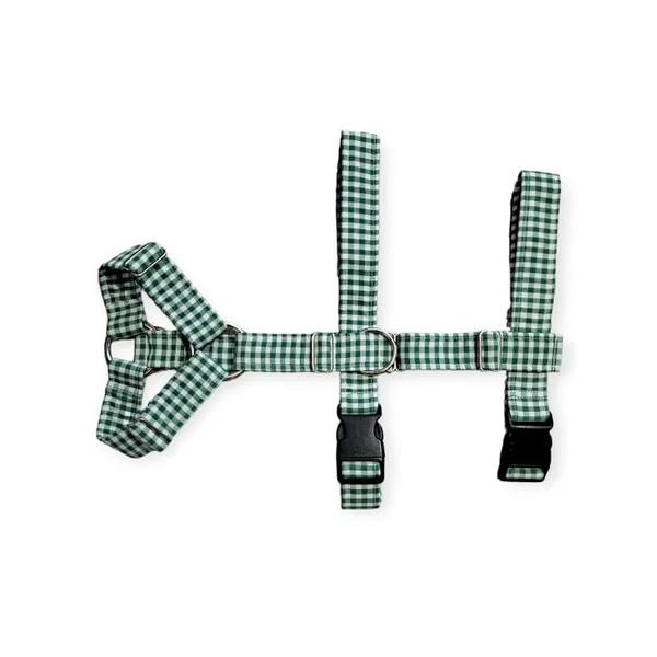 Arnés Antitirones Tres Puntos Vichy Verde| Collares Perrunos