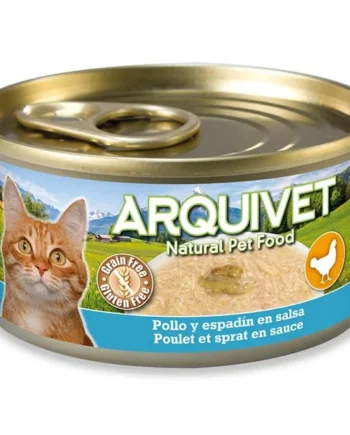 Arquivet Pollo y espadín en salsa gatos – Lata 80 g