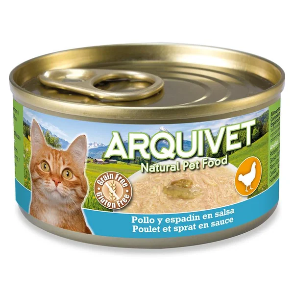 Arquivet Pollo y espadín en salsa gatos – Lata 80 g