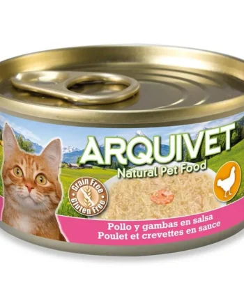 Arquivet Pollo y gambas en salsa para gatos – Lata 80 g