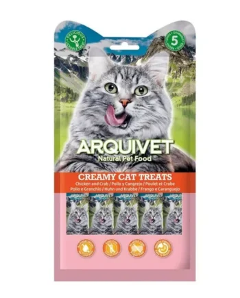 Arquivet Snack Líquido de Pollo y Cangrejo para Gatos – Creamy Treats 5 x 14 g
