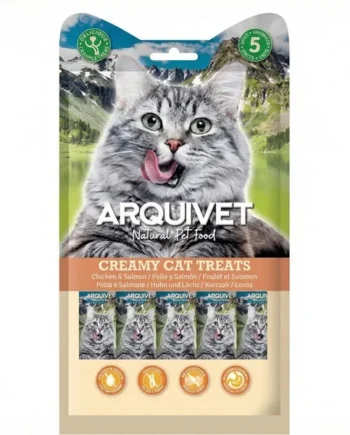 Arquivet Snack Líquido de Pollo y Salmón para Gatos – Creamy Treats 5 x 14 g