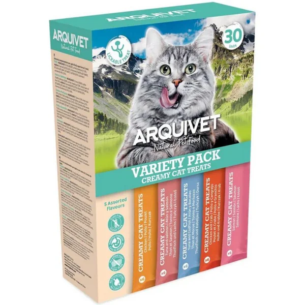 Arquivet Snacks Cremosos para Gatos: 5 Sabores Pack 30ud
