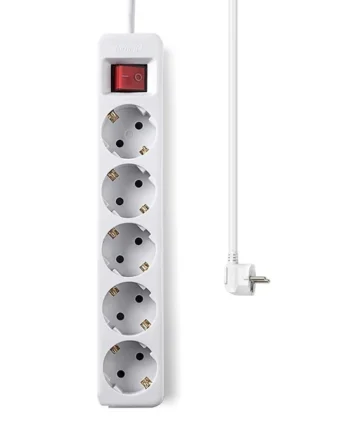 Base de enchufe 5 tomas con interruptor 1.5 M Blanco
