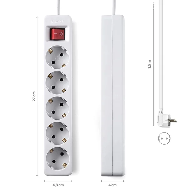 Base de enchufe 5 tomas con interruptor 1.5 M Blanco