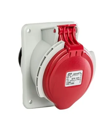 Base enchufe industrial hembra 3P+T 380V IP44 empotrar Rojo 32 A