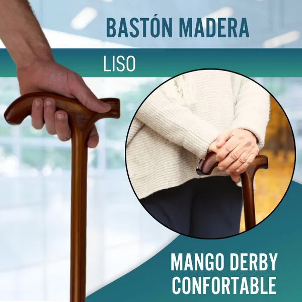 Bastón Anciano de Paseo Madera Liso | Empuñadura Derby