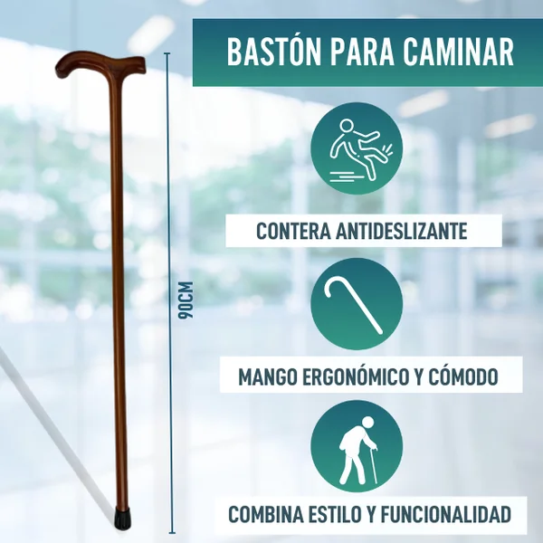 Bastón Anciano de Paseo Madera Liso | Empuñadura Derby