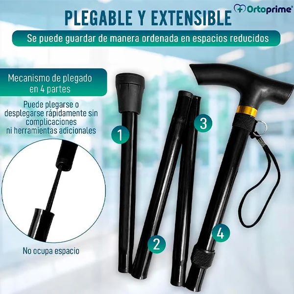 Bastón para Caminar Extensible y Regulable en Altura | Negro