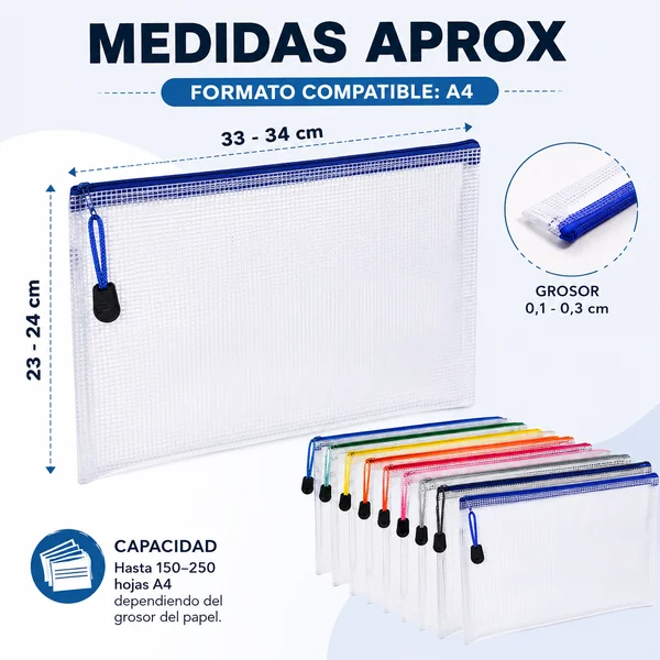 Bolsa de Archivo de Multicolor Cremallera 12uds