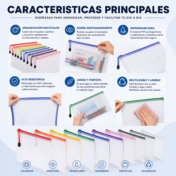 Bolsa de Archivo de Multicolor Cremallera 12uds