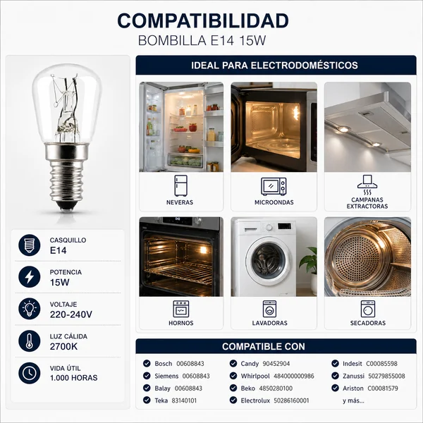 Bombilla Lampara de electrodomesticos 15W
