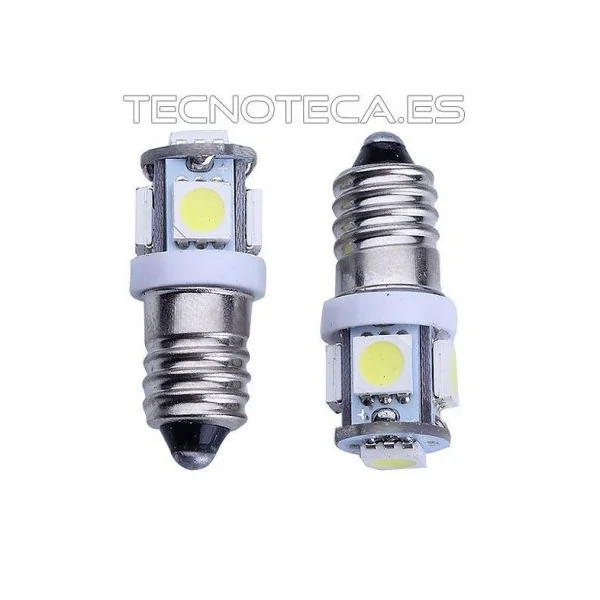 Bombilla LED 12VDC E10 5 LEDs SMD 5050 blanco frio