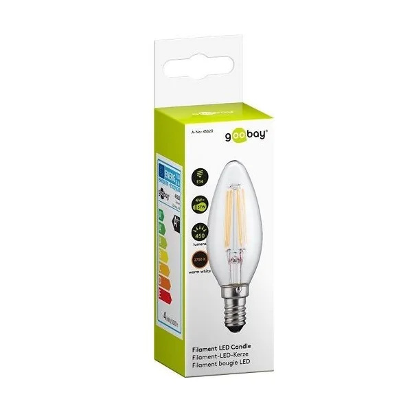 Bombilla LED E14 vela filamentos luz calida 4W